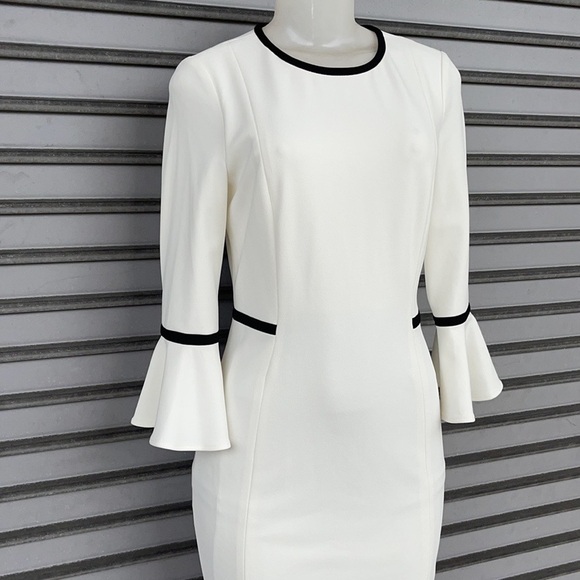 Calvin Klein Bell Sleeve Piping Sheath Dress Size 4 - Picture 4 of 15
